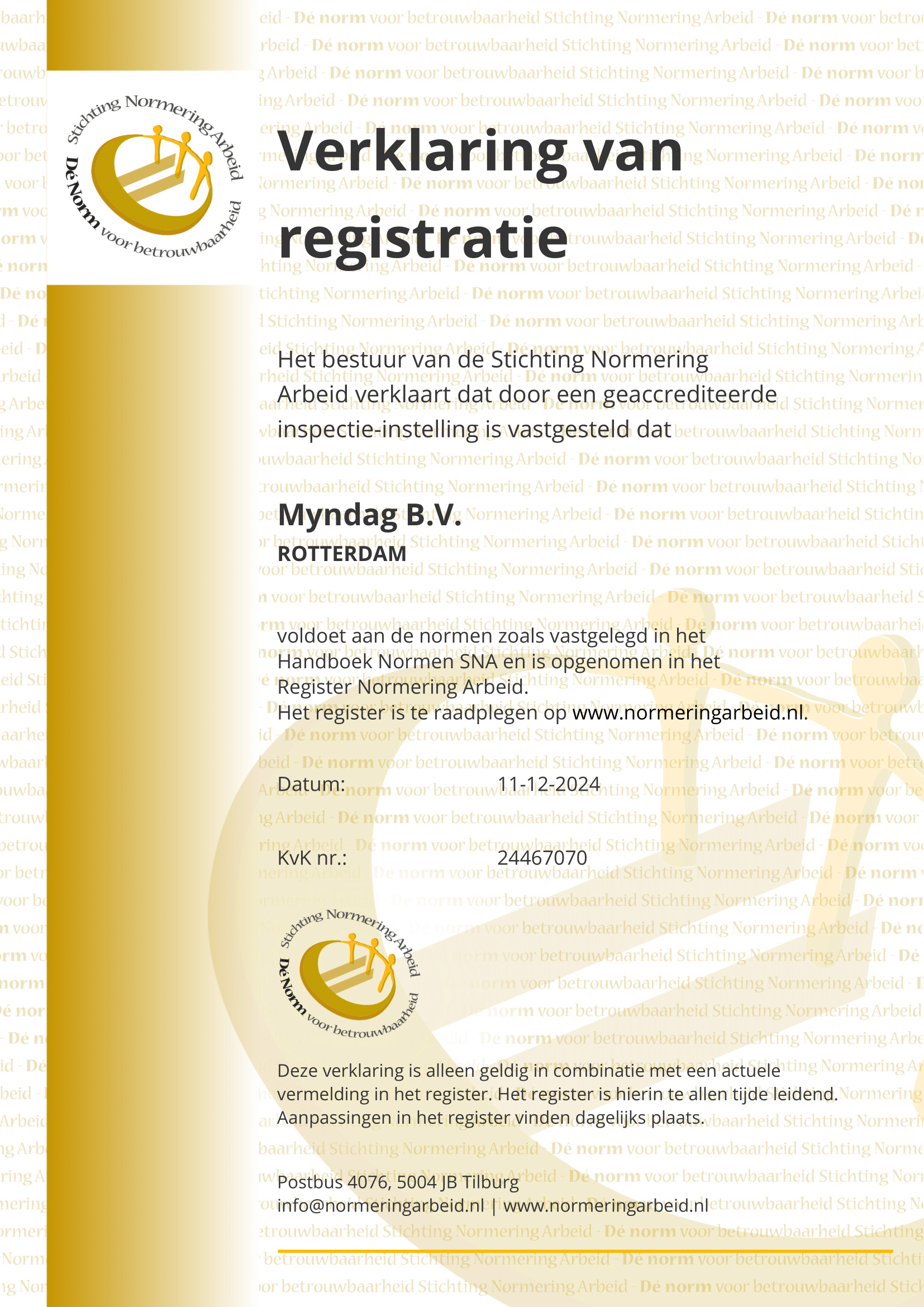 SNA Verklaring van Registratie - Myndag B.V.
